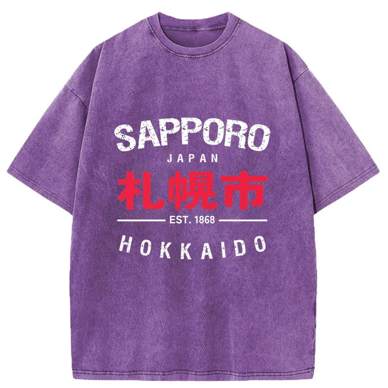 Tokyo-Tiger Sapporo City Japan Vintage Art Prints Washed T-Shirt