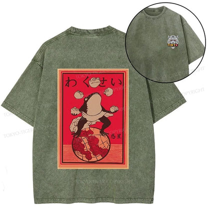 Tokyo-Tiger Wakusei Frog Funny Front Back Washed T-Shirt