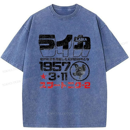 Tokyo-Tiger 1957 The Sad Story Astronaut Dog Washed T-Shirt