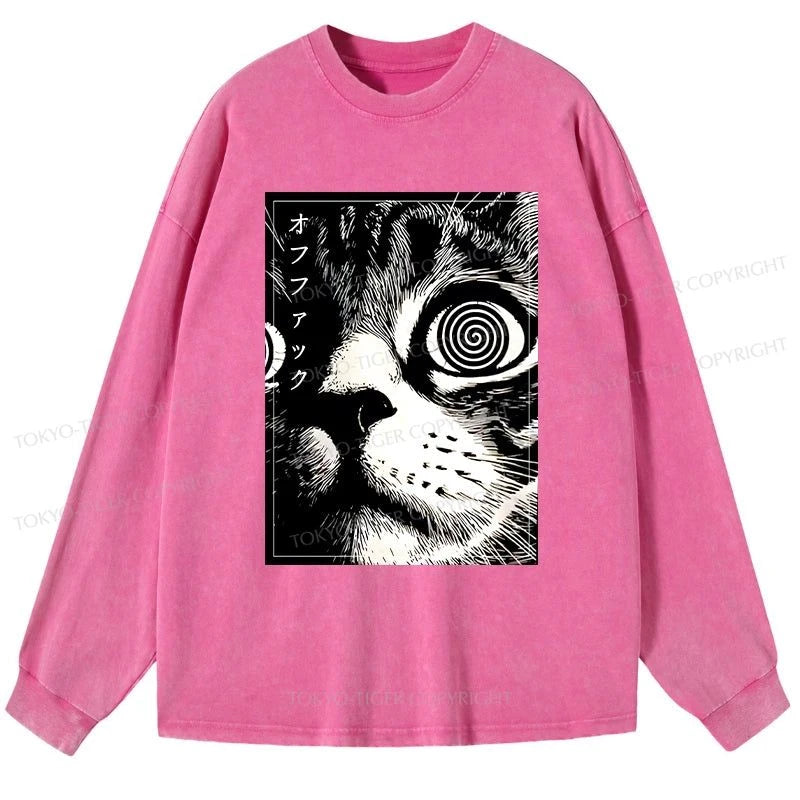 Tokyo-Tiger Scary Cat Japan Washed Long Sleeve T-Shirt