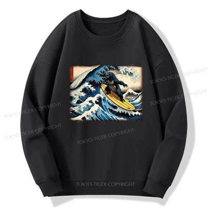 Tokyo-Tiger Dinosaur Surfing Japanese Sweatshirt