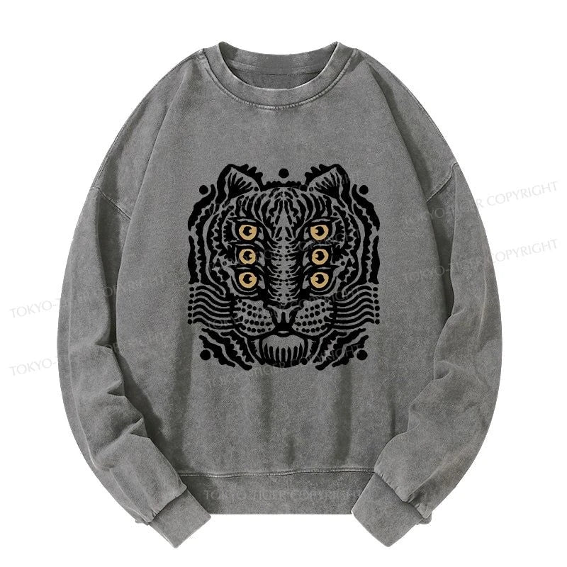 Tokyo-Tiger Six-eyed Cat Japanese Washed Sweatshirt