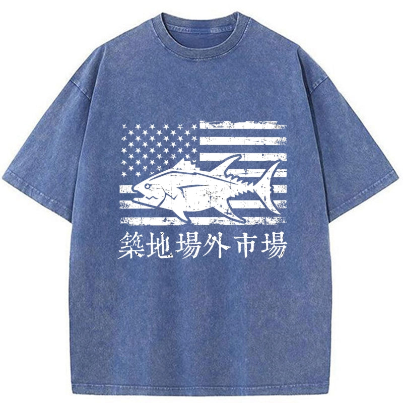 Tokyo-Tiger Tuna US Tsukiji Fish Market Washed T-Shirt