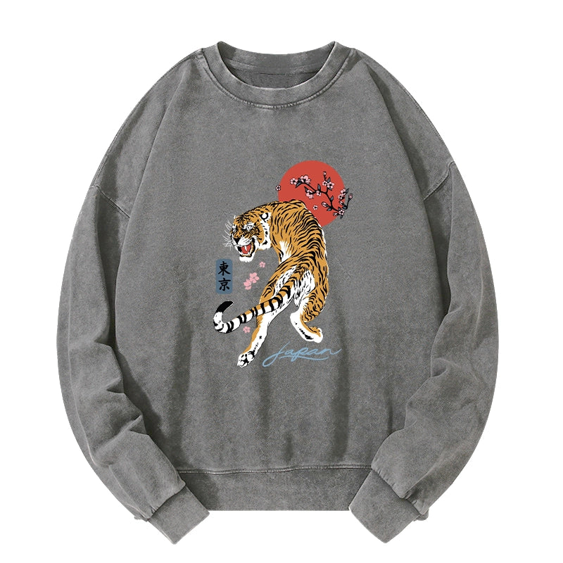 Tokyo-Tiger Tiger Blossom Japanese Sakura Washed Sweatshirt