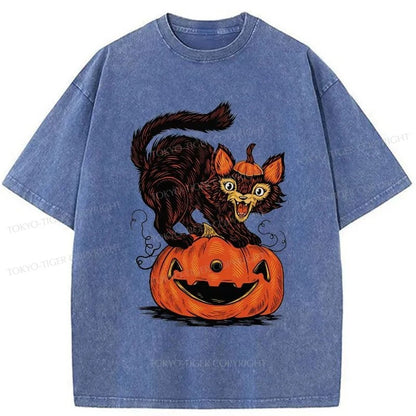 Tokyo-Tiger Fierce Cats And Pumpkins Washed T-Shirt