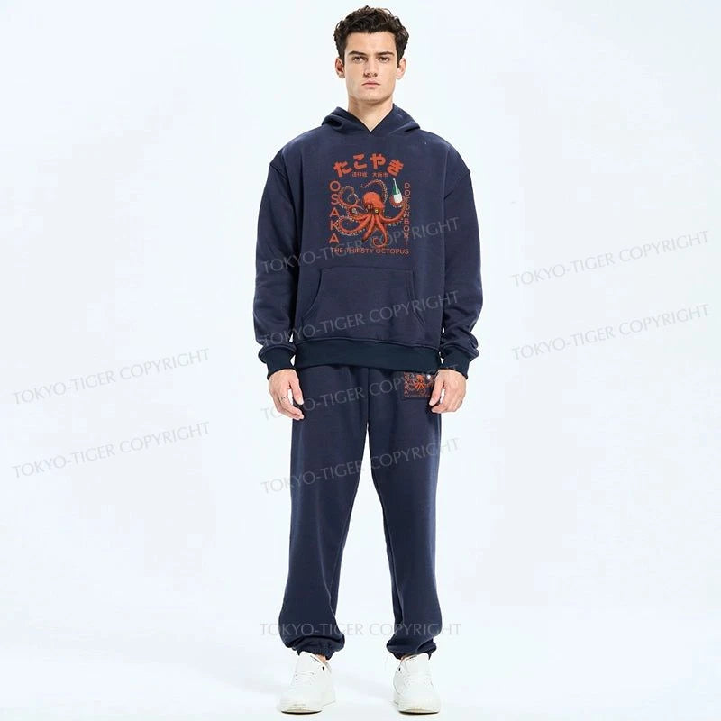 Tokyo-Tiger Octopus Drinks Soju Fleece Lined Hoodie Set