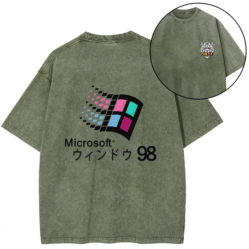 Tokyo-Tiger Microsoft Windows 98 Front Back Washed T-Shirt