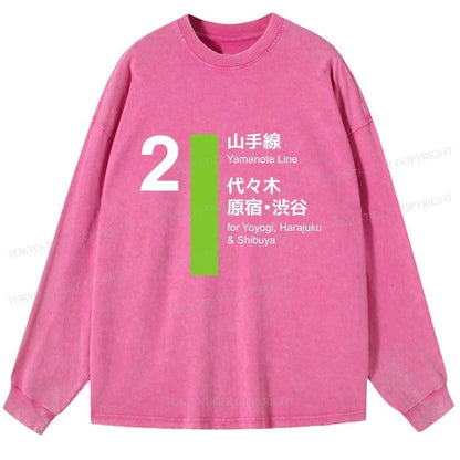 Tokyo-Tiger Yamanote Line Shibuya And Harajuku Washed Long Sleeve T-Shirt