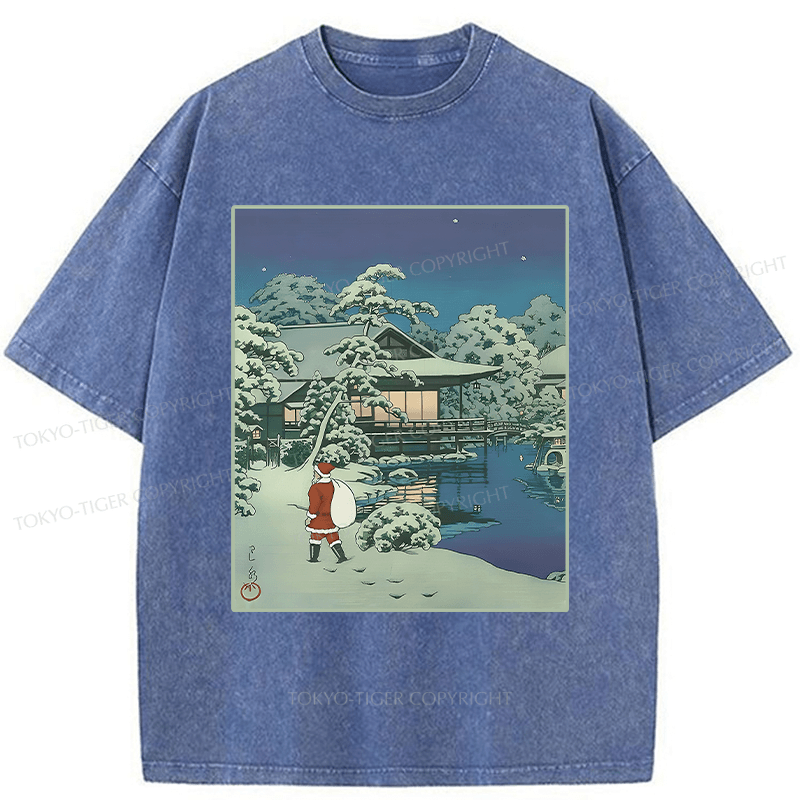 Tokyo-Tiger Ukiyoe Santa Claus Washed T-Shirt