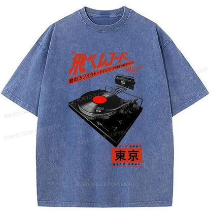 Tokyo-Tiger Japan Record Music Art Washed T-Shirt