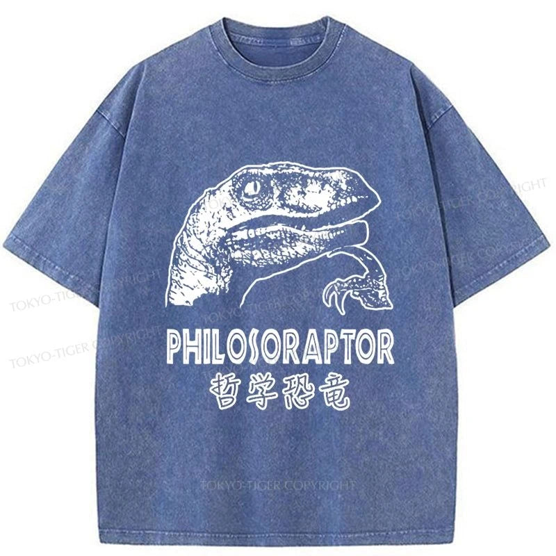 Tokyo-Tiger Philosoraptor Funny Washed T-Shirt