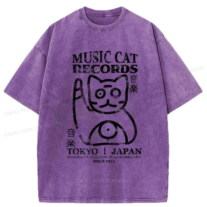 Tokyo-Tiger Music Cat Japanese Washed T-Shirt