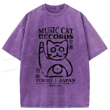 Tokyo-Tiger Music Cat Japanese Washed T-Shirt