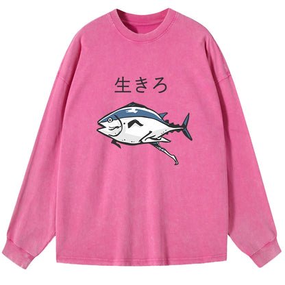 Tokyo-Tiger Running Fish Washed Long Sleeve T-Shirt