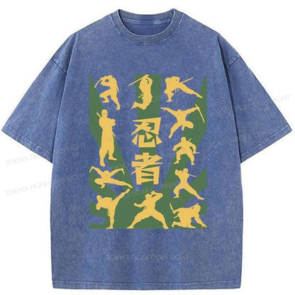 Tokyo-Tiger Japanese Ninja Print Washed T-Shirt