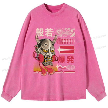 Tokyo-Tiger Hannya Mask Japanese Washed Long Sleeve T-Shirt