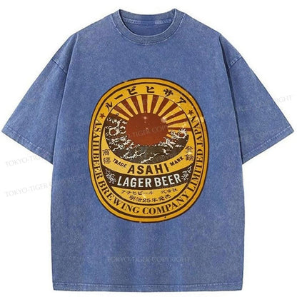 Tokyo-Tiger Asahi Lager Beer Label Washed T-Shirt