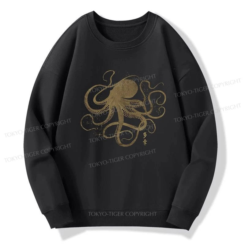 Tokyo-Tiger Octopus Japanese Gold Print Tattoo Sweatshirt