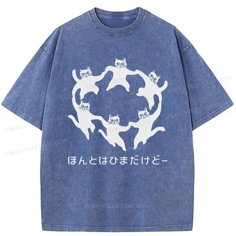 Tokyo-Tiger Leisure Cats Japanese Washed T-Shirt