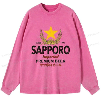 Tokyo-Tiger Sapporo Beer Star Japanese Washed Long Sleeve T-Shirt