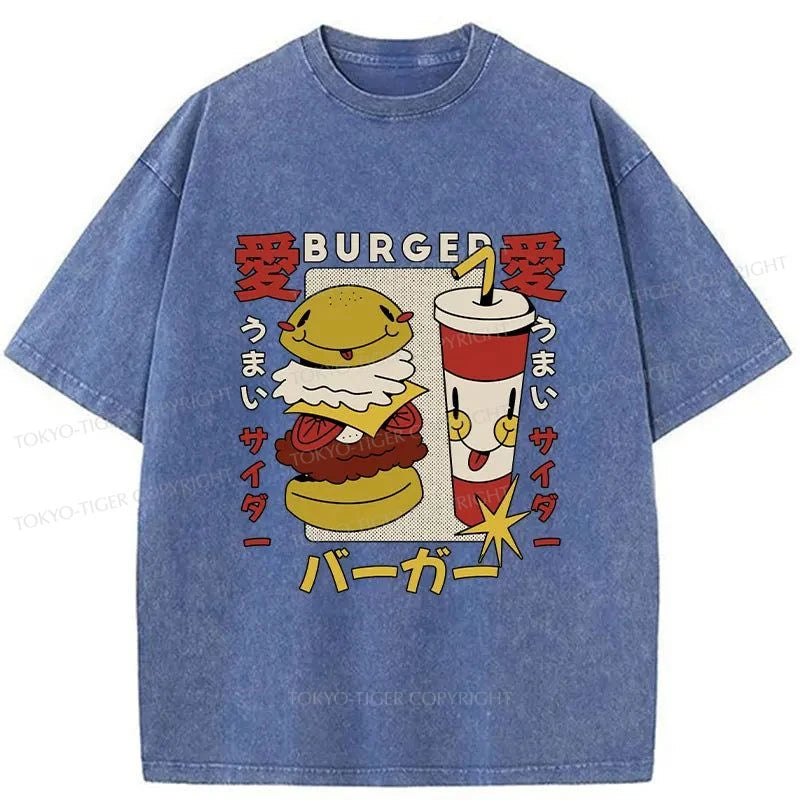 Tokyo-Tiger Burger And Soda Japanese Washed T-Shirt