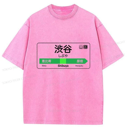 Tokyo-Tiger Shibuya Train Station Sign Washed T-Shirt