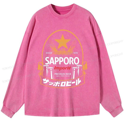 Tokyo-Tiger Sapporo Beer Japanese Memorabilia Washed Long Sleeve T-Shirt