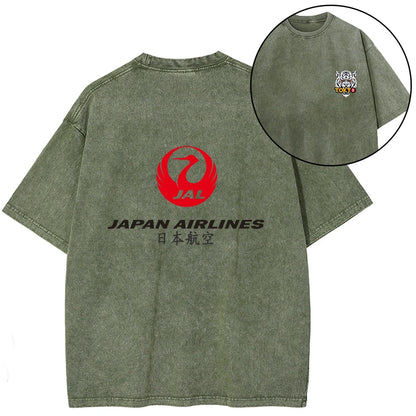 Tokyo-Tiger Japan Airlines Front Back Washed T-Shirt