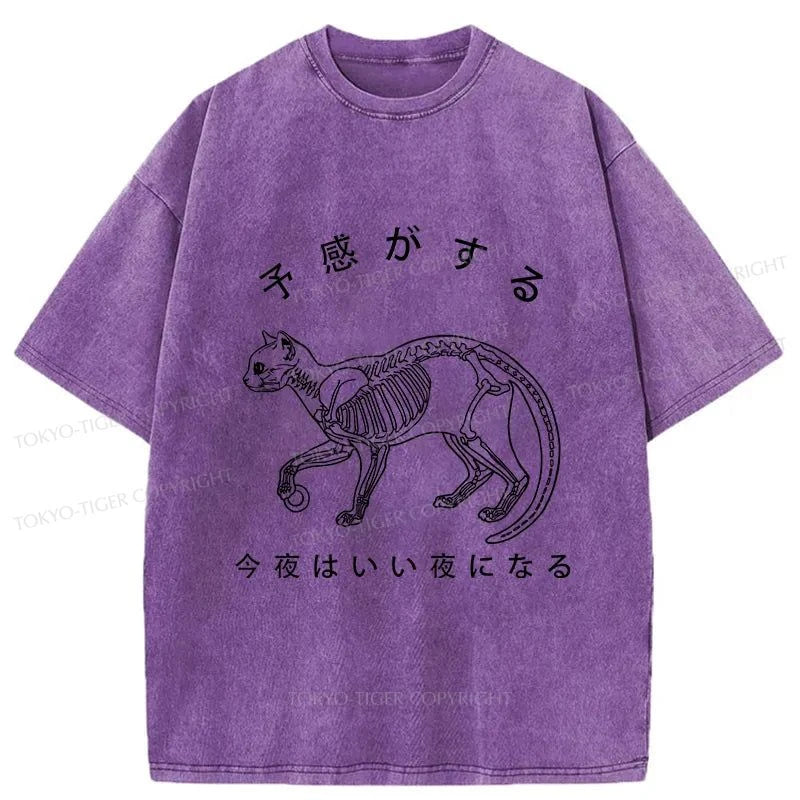 Tokyo-Tiger A Cat Prowling At Night Washed T-Shirt