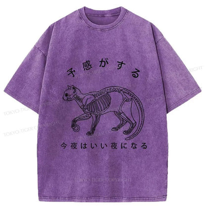 Tokyo-Tiger A Cat Prowling At Night Washed T-Shirt