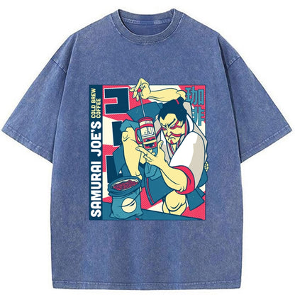 Tokyo-Tiger Samurai Coffee Funny Washed T-Shirt