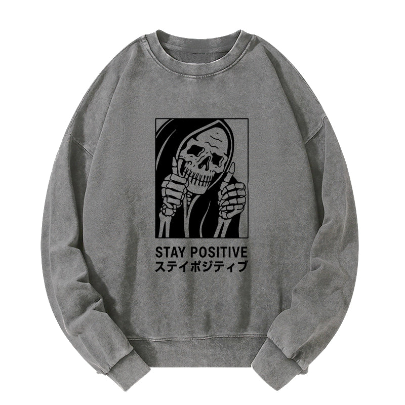 Tokyo-Tiger Stay Positive Skeleton Washed Sweatshirt