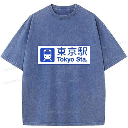 Tokyo-Tiger Tokyo Stations Sign Washed T-Shirt