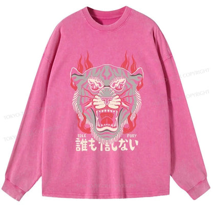 Tokyo-Tiger Retro Tiger Japanese Washed Long Sleeve T-Shirt