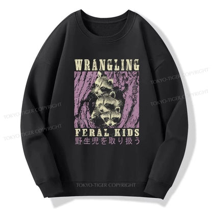 Tokyo-Tiger Wrangling Feral Raccoon Kids Sweatshirt