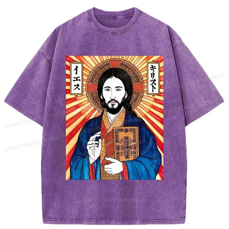 Tokyo-Tiger Japanese Jesus Image Washed T-Shirt