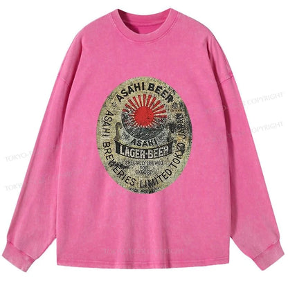 Tokyo-Tiger ASAHI BEER Japanese Washed Long Sleeve T-Shirt