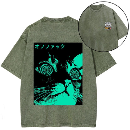 Tokyo-Tiger Cool Cat Japanese Front Back Washed T-Shirt