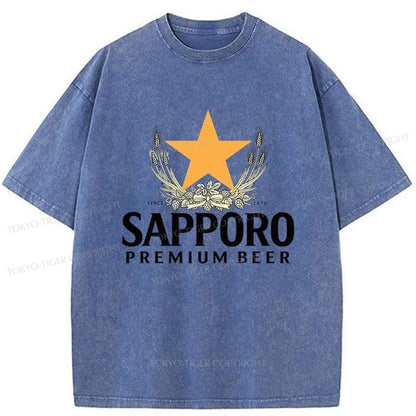 Tokyo-Tiger Sapporo Beer Logo Japanese Washed T-Shirt