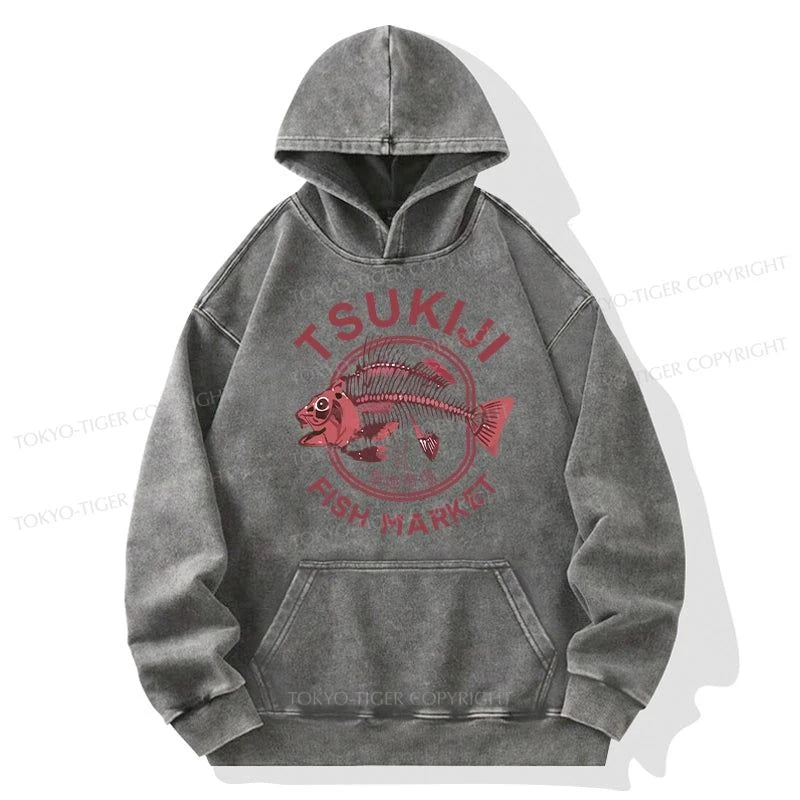 Tokyo-Tiger Tokyo Tsukiji Fish Market Vintage Japan Washed Hoodie