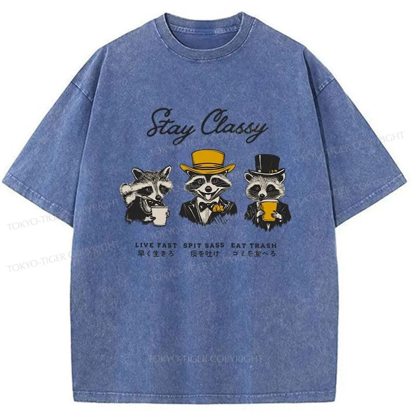 Tokyo-Tiger Stay Classy Raccoon Washed T-Shirt