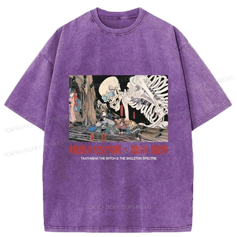 Tokyo-Tiger Japanese Skeleton Painting Retro Washed T-Shirt