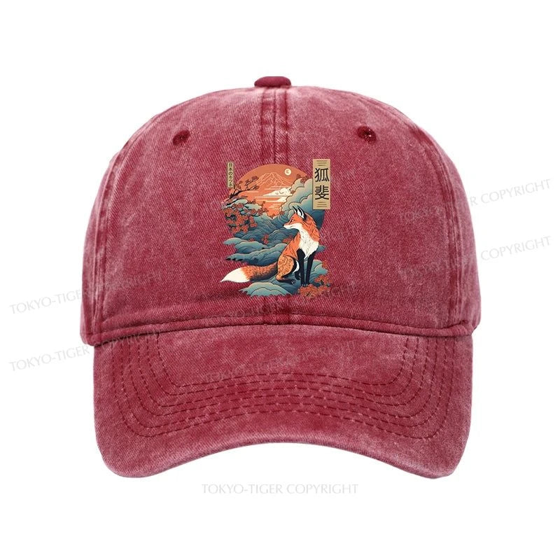 Tokyo-Tiger Japanese Kitsune Fox Sakura Washed Cap