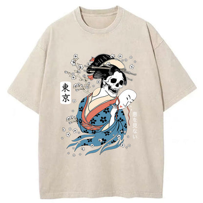 Tokyo-Tiger Geisha Face Kabuki Washed T-Shirt