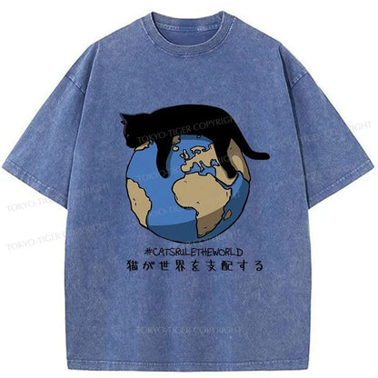 Tokyo-Tiger Cats Rule The World Japan Washed T-Shirt