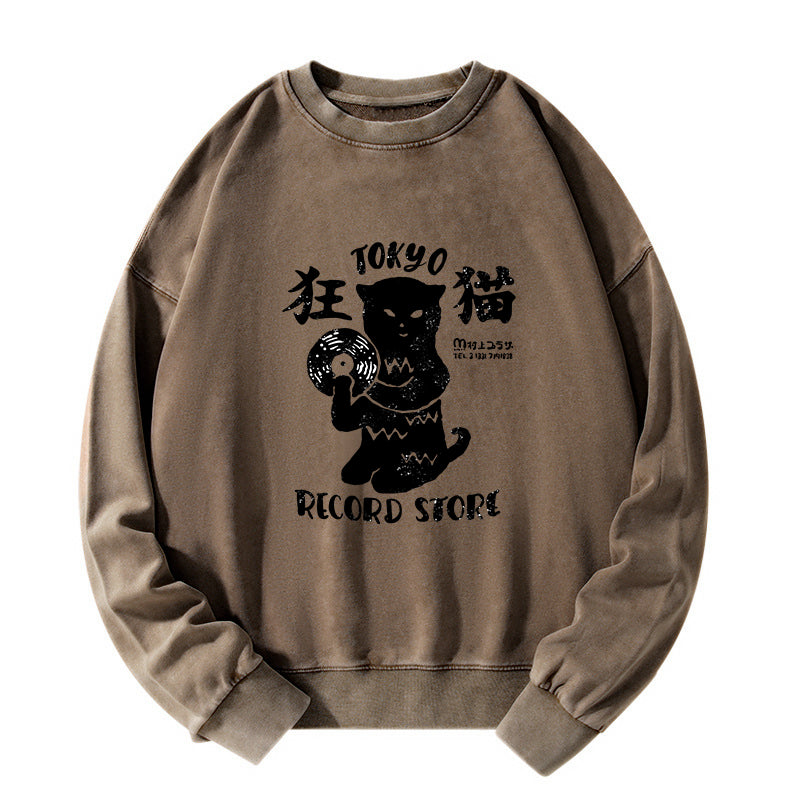 Tokyo-Tiger Tokyo Record Store Cat CD Washed Sweatshirt