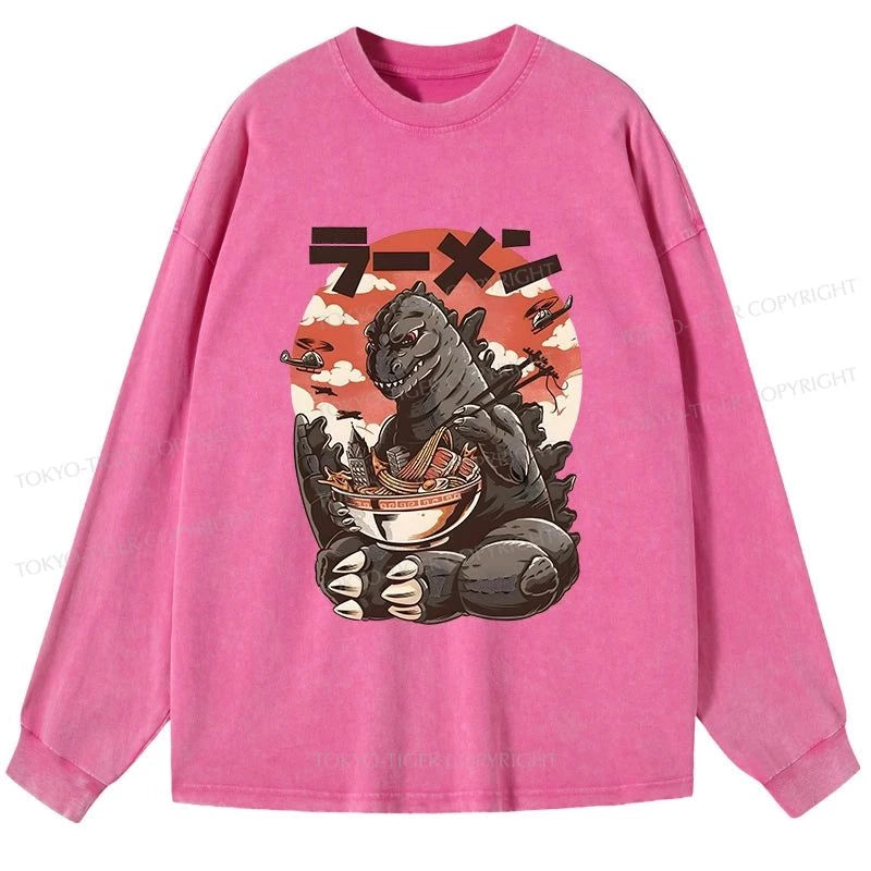 Tokyo-Tiger Ramen Monster Japanese Washed Long Sleeve T-Shirt