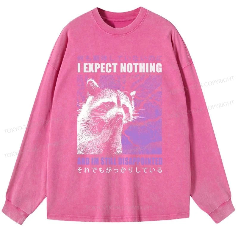 Tokyo-Tiger Disappointed Raccoon Japanese Washed Long Sleeve T-Shirt