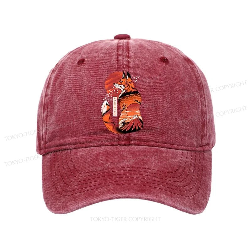 Tokyo-Tiger Japanese Fox KitsuneTattoo Washed Cap