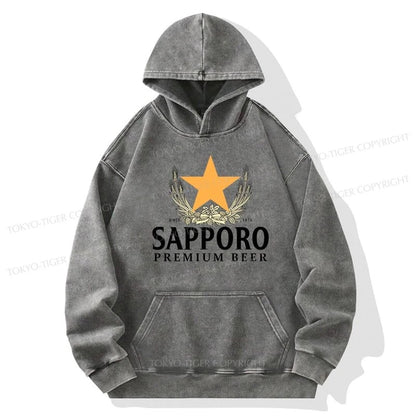 Tokyo-Tiger Sapporo Beer Logo Japanese Washed Hoodie